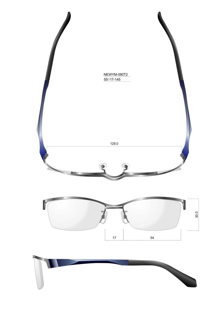 custom optical frame design CAD drawing