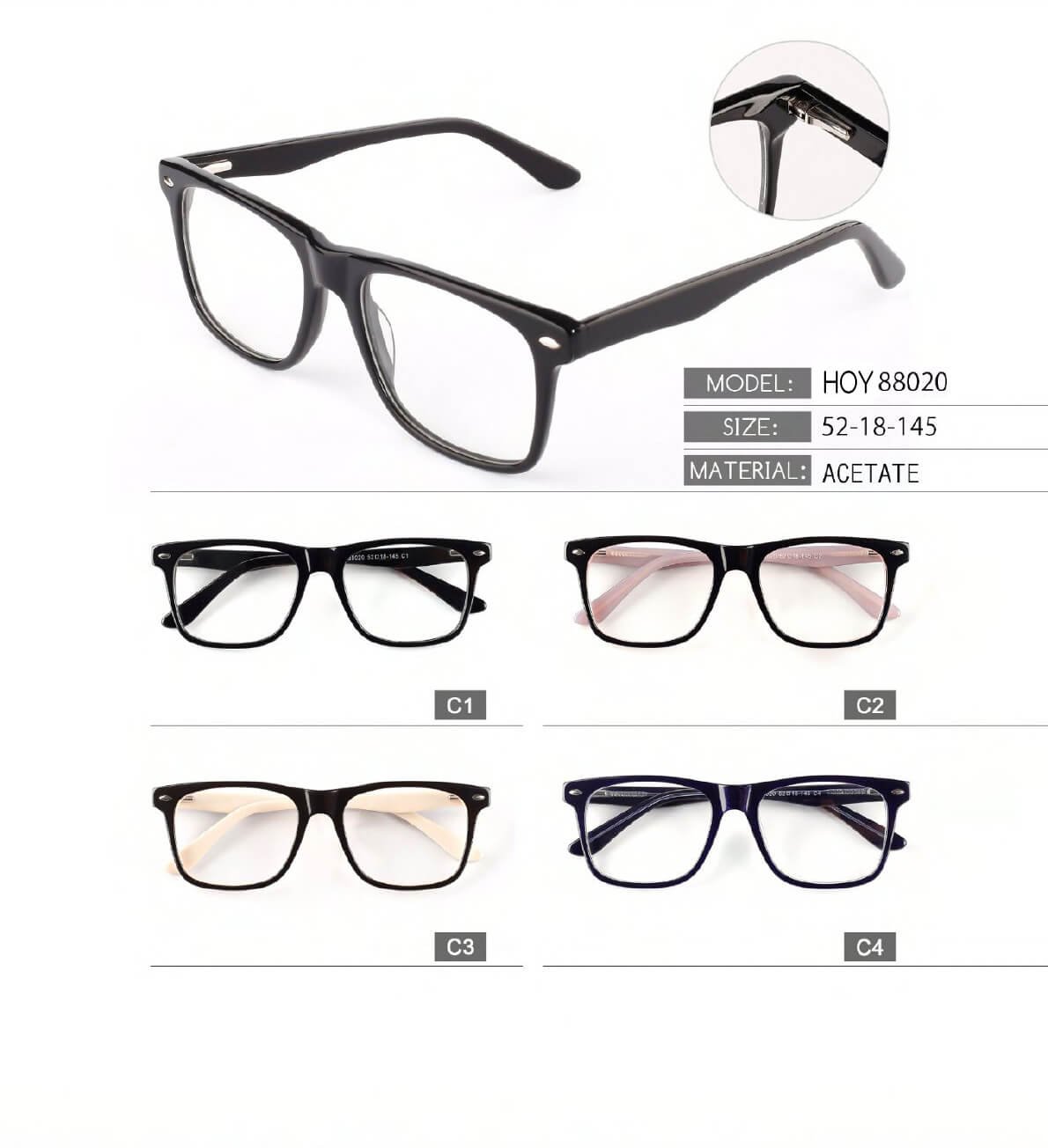 Square frame black acetate optical glasses custom logo OEM classic optical eyeglasses