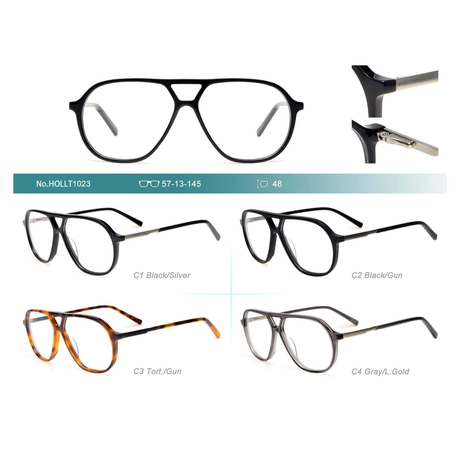 Custom logo women men non prescription black acetate oversized square aviator eyeglasses