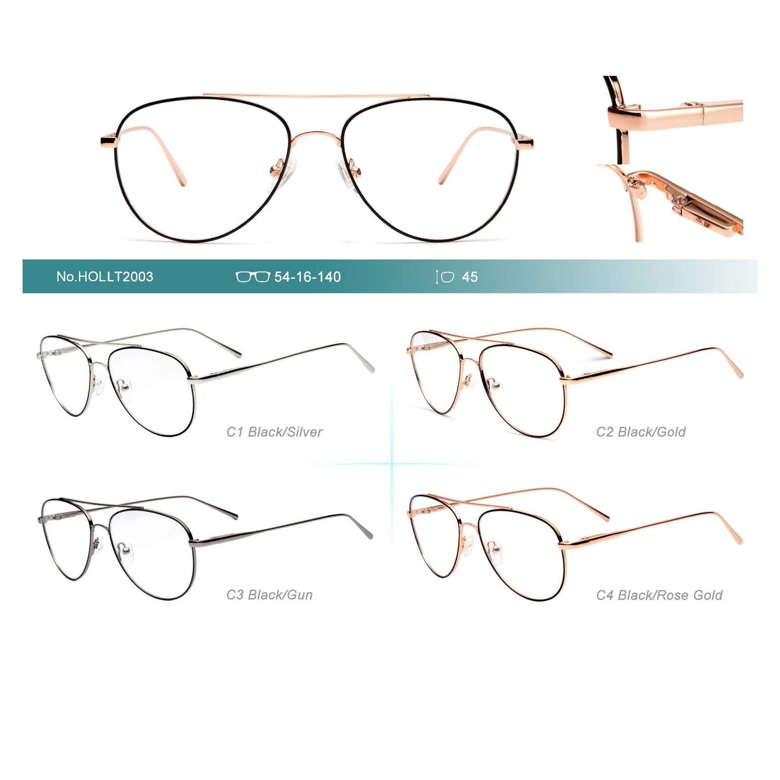 Pilot optical frame oversized large aviator thin metal frames big clear lens eyeglasses