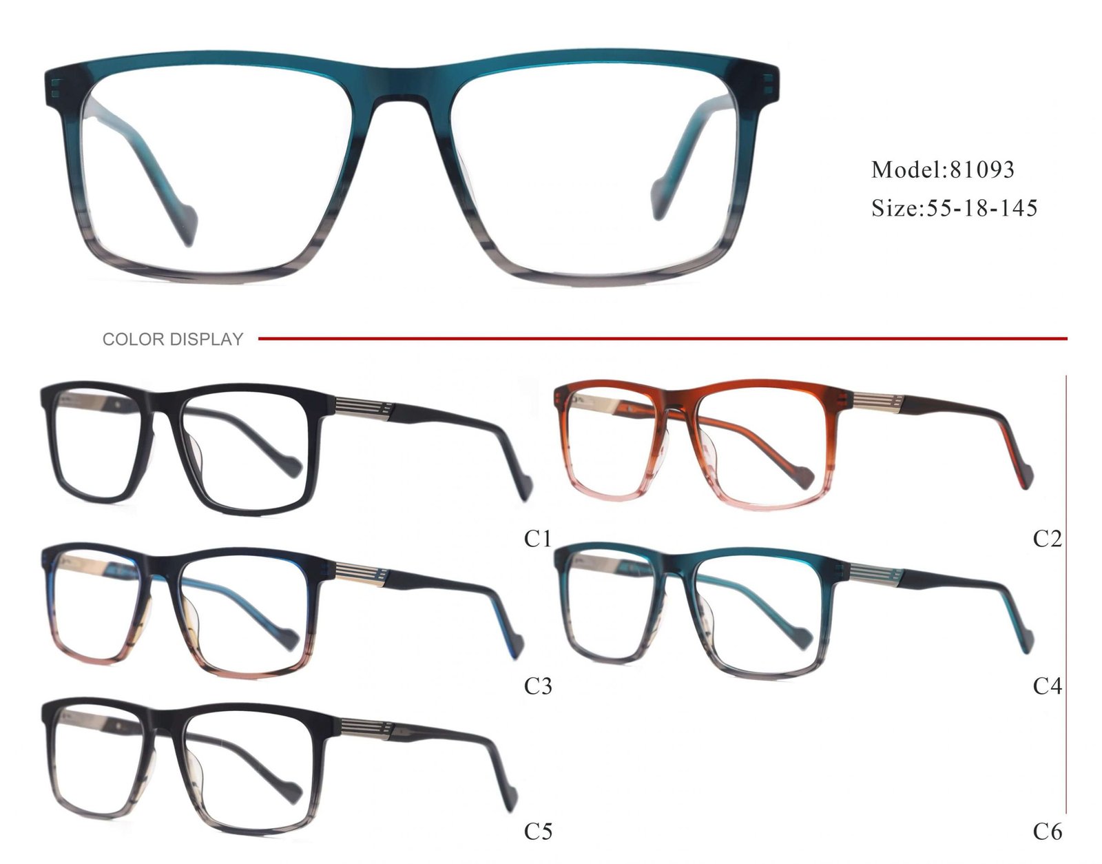 Optical frame glasses women pattern square rectangle acetate eyeglasses