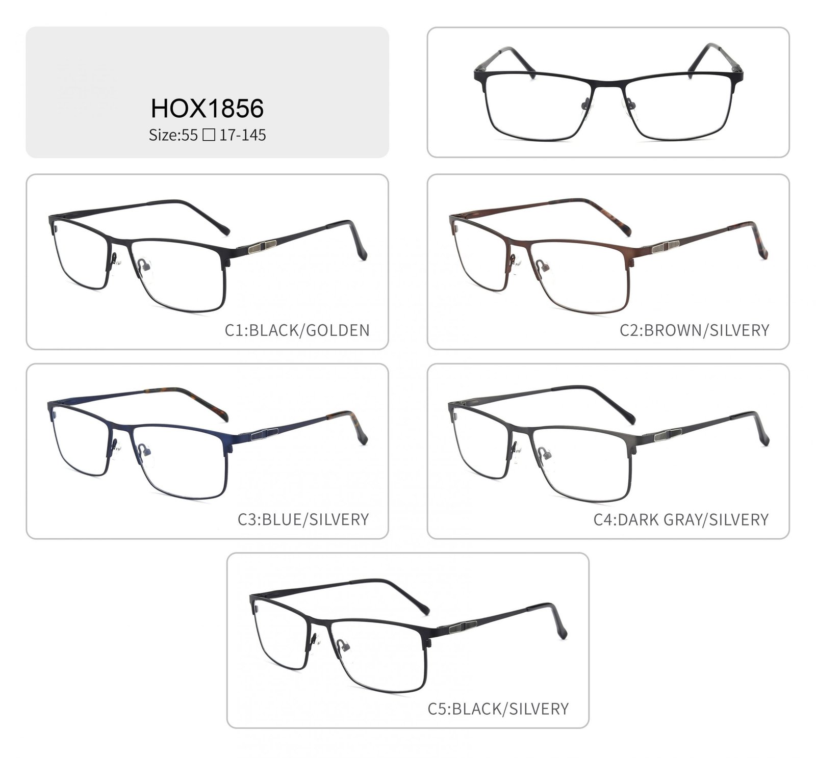 Thin full frame black mens metal rectangle eyeglasses frames